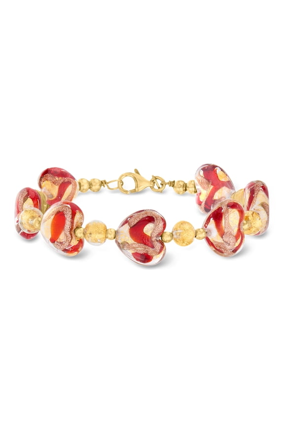 Italian Multicolored Murano Glass Heart Bracelet in 18kt Gold Over Sterling, Women's, Adult
