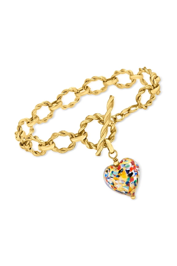 Italian Multicolored Murano Glass Heart Bracelet in 18kt Gold Over Sterling, Women's, Adult