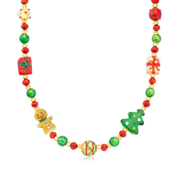 Ross-Simons Italian Multicolored Murano Glass Holiday Bead Necklace in 18kt Gold Over Sterling, Women's, Adult