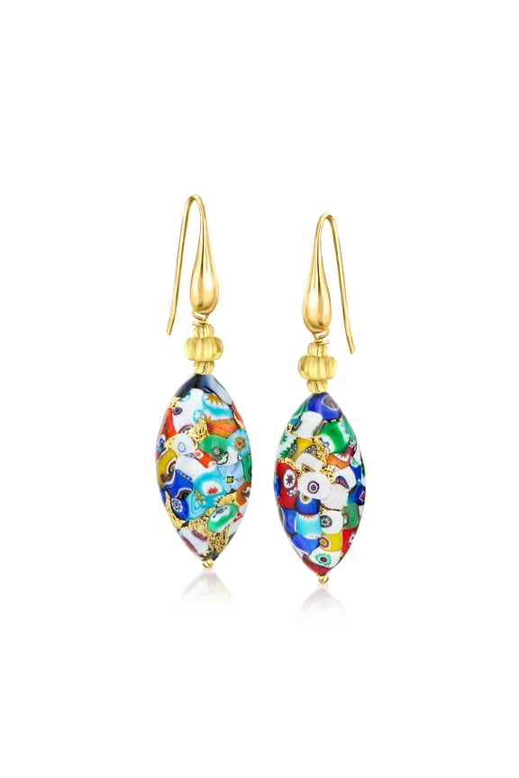Italian Multicolored Murrine Murano Glass Oval Bead Drop Earrings in 18kt Gold Over Sterling, Women's, Adult