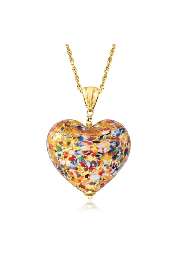 Italian Murano Glass Heart Pendant Necklace in 18kt Gold Over Sterling, Women's, Adult