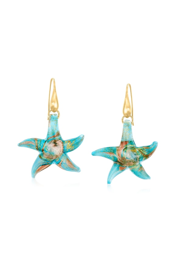 Italian Murano Glass Starfish Drop Earrings With 18kt Gold Over Sterling, Women's, Adult