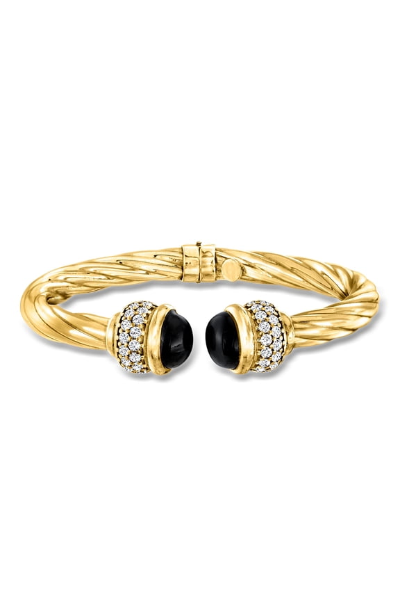 Italian Onyx and 1.30 ct. t.w. CZ Twisted Cuff Bracelet in 18kt Gold Over Sterling, Women's, Adult