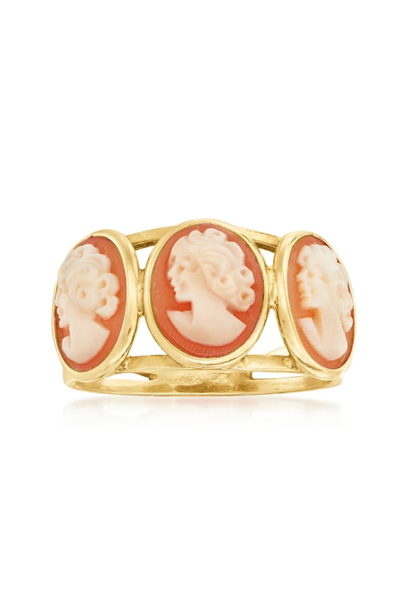 Italian Orange Shell Cameo Ring in 18kt Gold Over Sterling, Women's, Adult
