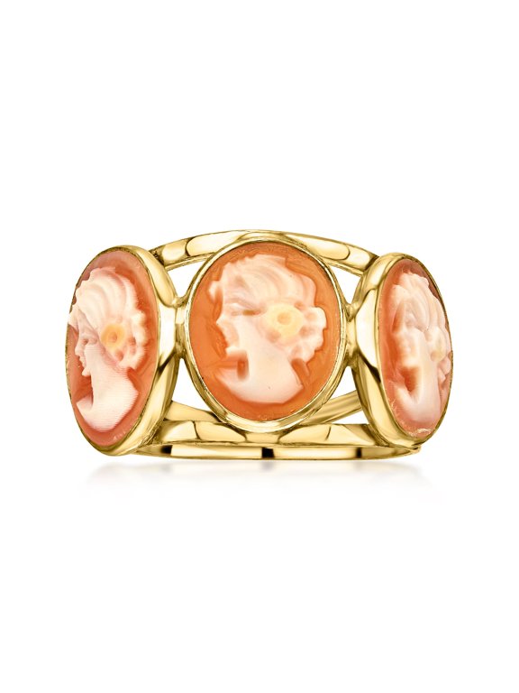 Italian Orange Shell Cameo Ring in 18kt Gold Over Sterling, Women's, Adult