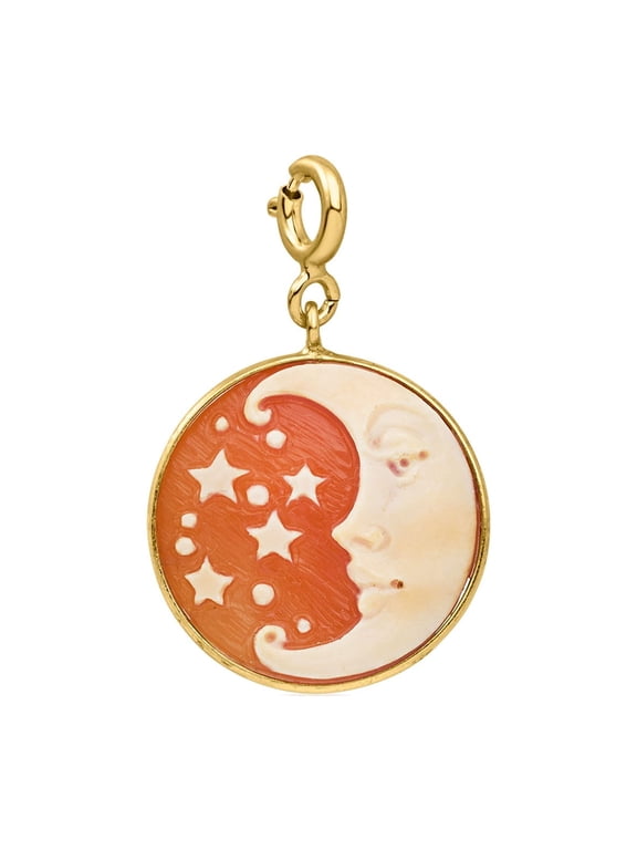 Italian Orange Shell Crescent Moon Cameo Charm in 18kt Gold Over Sterling, Women's, Adult