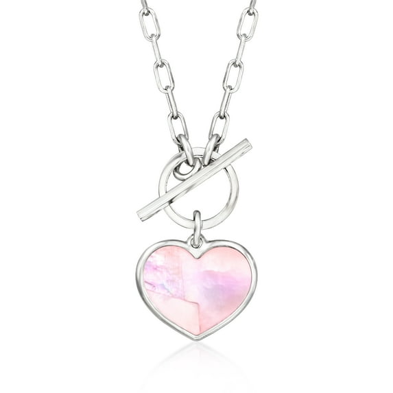 Ross-Simons Italian Pink Mother-Of-Pearl Heart Toggle Necklace in Sterling Silver, Women's, Adult