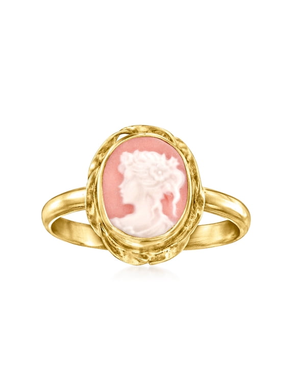 Italian Pink Porcelain Cameo Ring in 18kt Gold Over Sterling, Women's, Adult