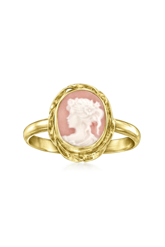 Italian Pink Porcelain Cameo Ring in 18kt Gold Over Sterling, Women's, Adult