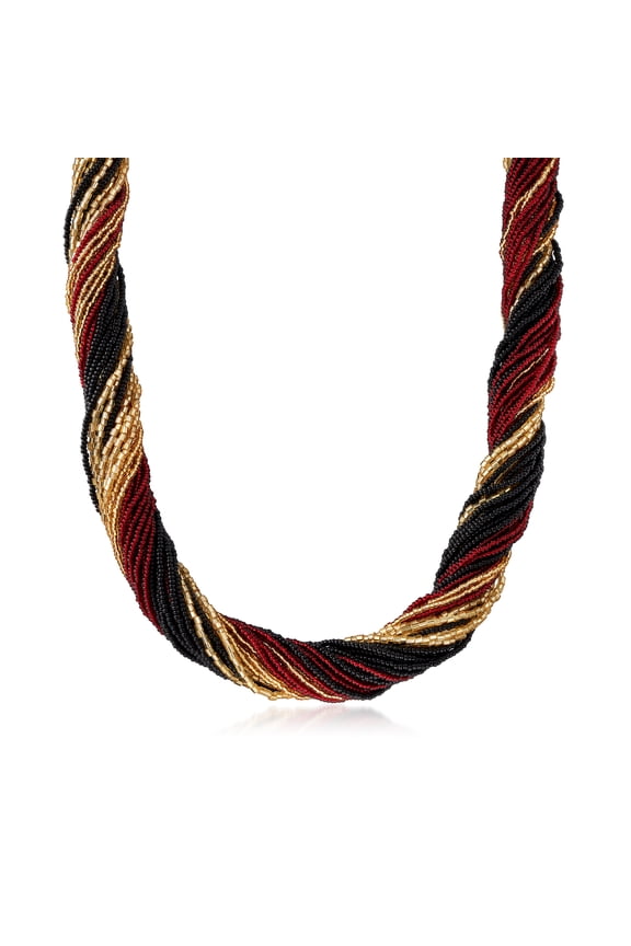 Italian Red, Black and Gold Murano Glass Bead Torsade Necklace in 18kt Gold Over Sterling, Women's, Adult
