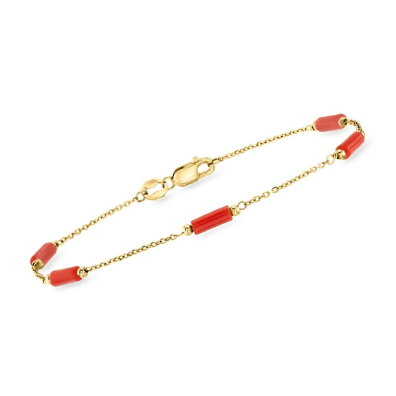 Ross-Simons Italian Red Coral Bead Station Bracelet in 18kt Yellow Gold, Women's, Adult