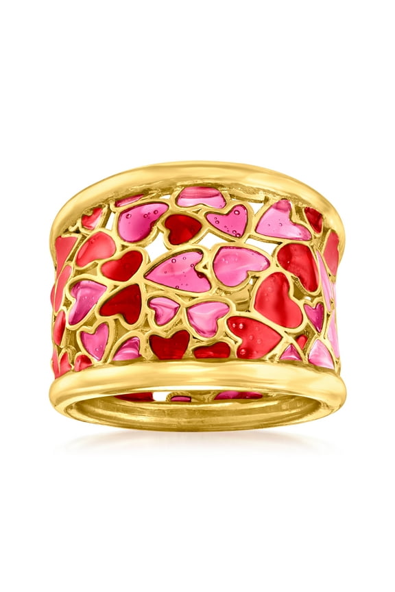 Italian Red and Pink Enamel Heart Ring in 18kt Gold Over Sterling, Women's, Adult