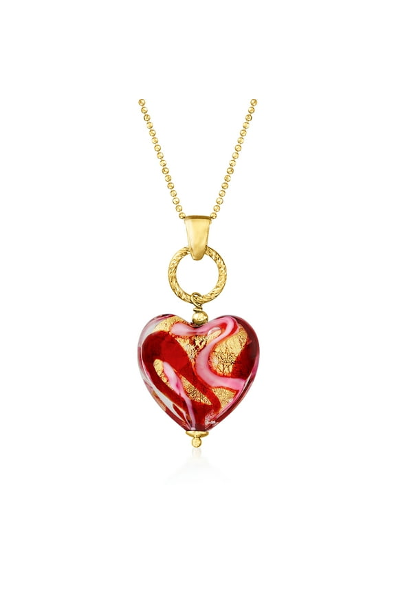 Italian Red and Pink Murano Glass Heart Necklace in 18kt Gold Over Sterling, Women's, Adult