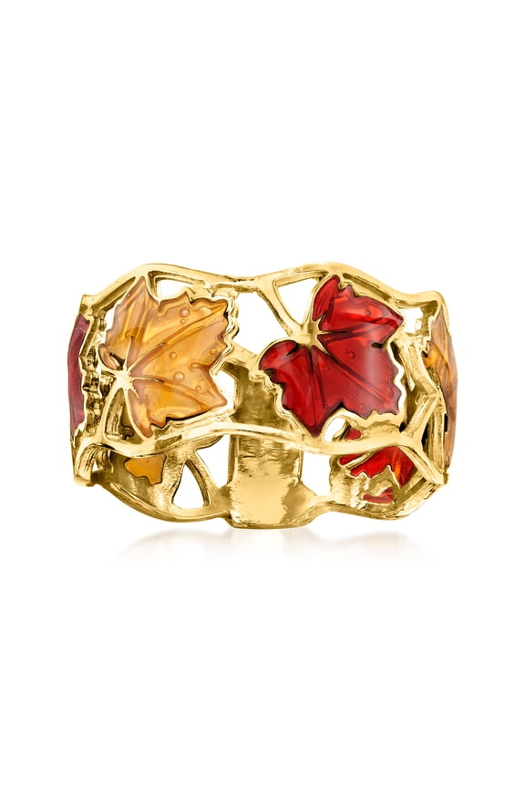 Italian Red and Yellow Enamel Leaf Ring in 14kt Yellow Gold, Women's, Adult