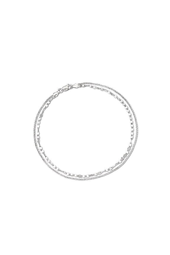 Italian Sterling Silver Dual-Chain Draped Anklet, Women's, Adult