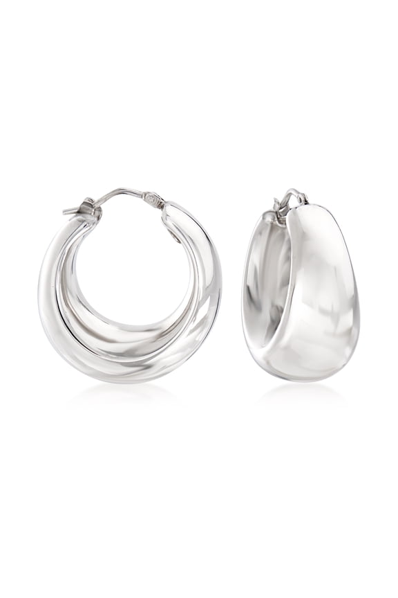 Italian Sterling Silver Graduated Hoop Earrings, Women's, Adult