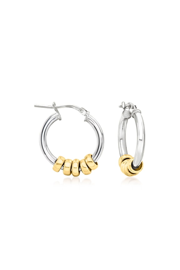 Italian Sterling Silver Hoop Earrings With 18kt Gold Over Sterling Removable Beads, Women's, Adult