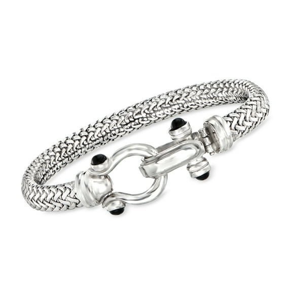 Ross-Simons Italian Sterling Silver Horsebit Bracelet With Black Onyx, Women's, Adult