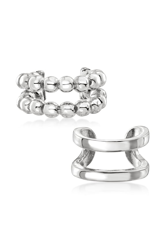 Italian Sterling Silver Jewelry Set: 2 Single Ear Cuffs, Women's, Adult