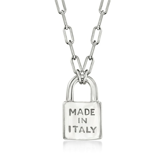 Ross-Simons Italian Sterling Silver "Made in Italy" Lock Pendant Paper Clip Link Necklace, Women's, Adult