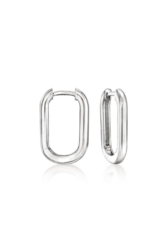 Italian Sterling Silver Medium Paper Clip Link Hoop Earrings, Women's, Adult