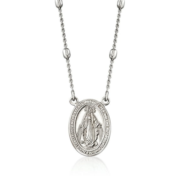 Ross-Simons Italian Sterling Silver Miraculous Medal Bead Station Necklace, Women's, Adult