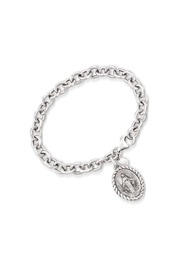 Italian Sterling Silver Miraculous Medal Charm Bracelet, Women's, Adult