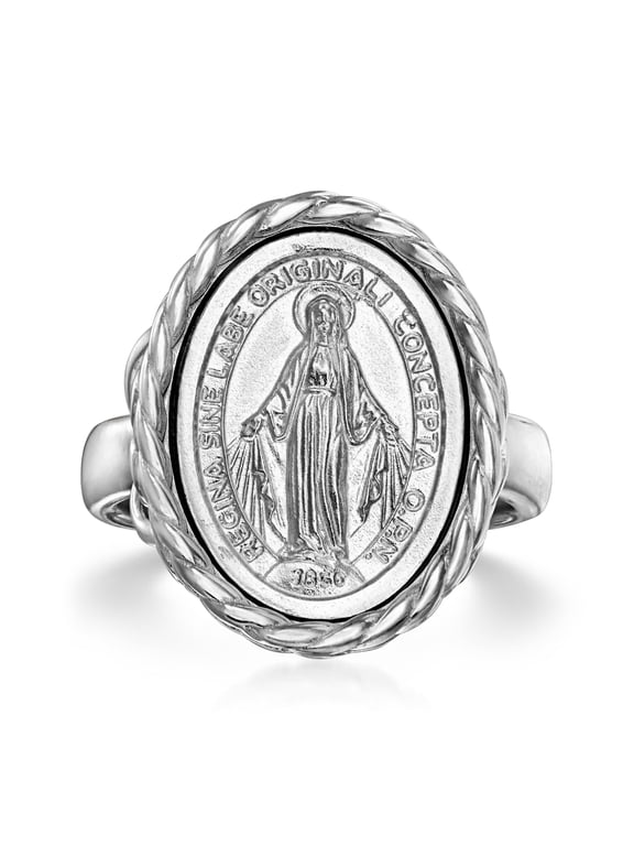 Italian Sterling Silver Miraculous Medal Oval Ring, Women's, Adult