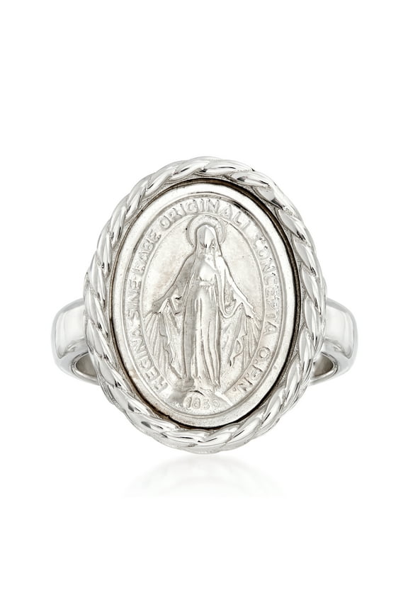 Italian Sterling Silver Miraculous Medal Oval Ring, Women's, Adult