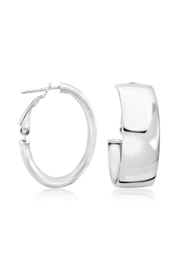 Italian Sterling Silver Oval Hoop Earrings, Women's, Adult