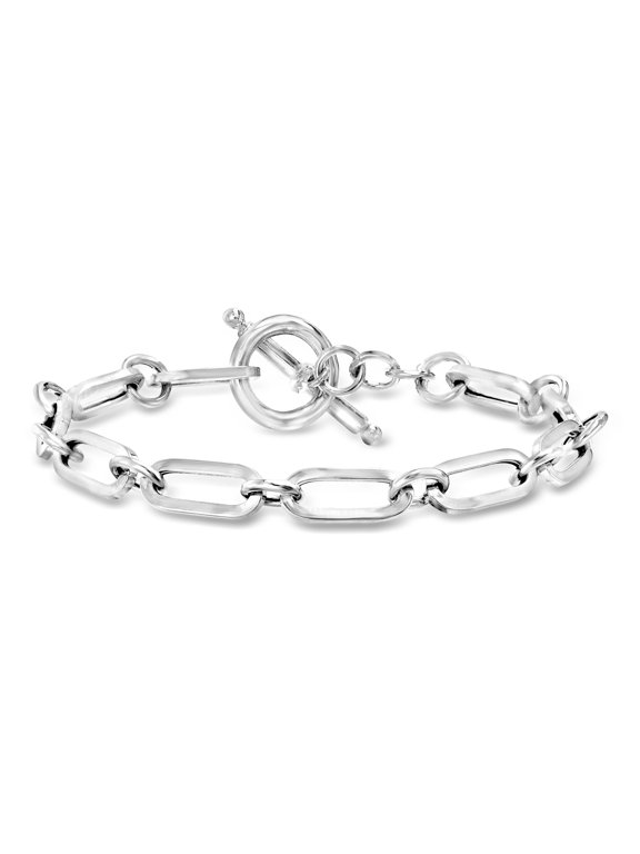 Italian Sterling Silver Paper Clip Link Toggle Bracelet, Women's, Adult