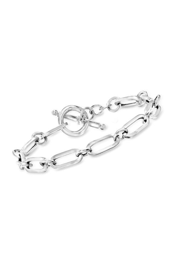 Italian Sterling Silver Paper Clip Link Toggle Bracelet, Women's, Adult