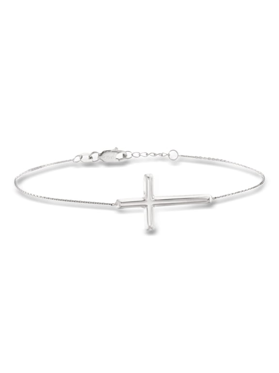 Italian Sterling Silver Sideways Cross Bracelet, Women's, Adult