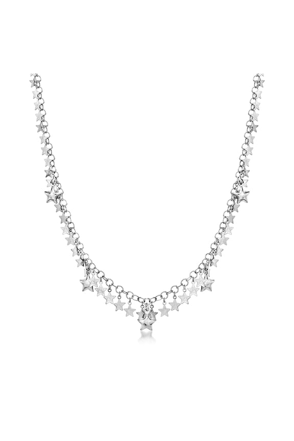 Italian Sterling Silver Star Drop Necklace, Women's, Adult