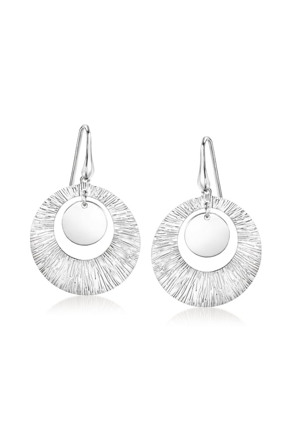 Italian Sterling Silver Textured Circle Drop Earrings, Women's, Adult