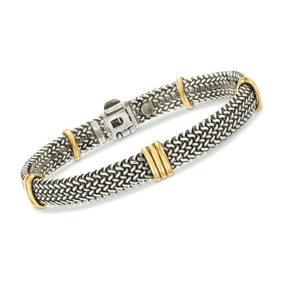 Ross-Simons Italian Sterling Silver and 18kt Bonded Gold Woven Bracelet, Women's, Adult