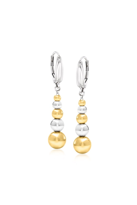 Italian Sterling Silver and 18kt Gold Over Sterling Graduated Bead Drop Earrings, Women's, Adult