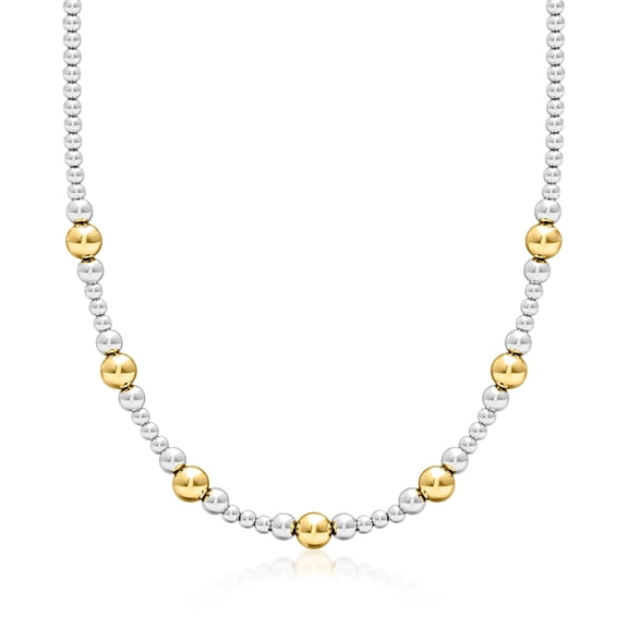 Ross-Simons Italian 4-8mm Sterling Silver and 18kt Gold Over Sterling Graduated Bead Necklace, Women's, Adult