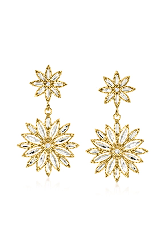 Italian Sterling Silver and 18kt Gold Over Sterling Flower Drop Earrings, Women's, Adult