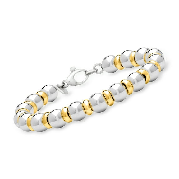 Ross-Simons Italian Sterling Silver and 22kt Gold Over Sterling Bead Bracelet, Women's, Adult