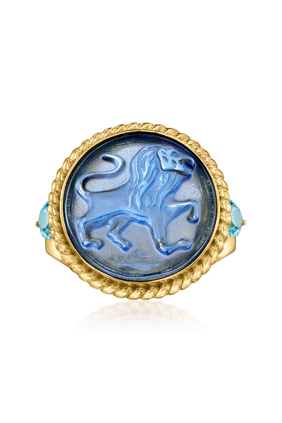 Italian Tagliamonte Blue Venetian Glass Lion Ring With 1.00 ct. t.w. Swiss Blue Topaz in 18kt Gold Over Sterling, Women's, Adult