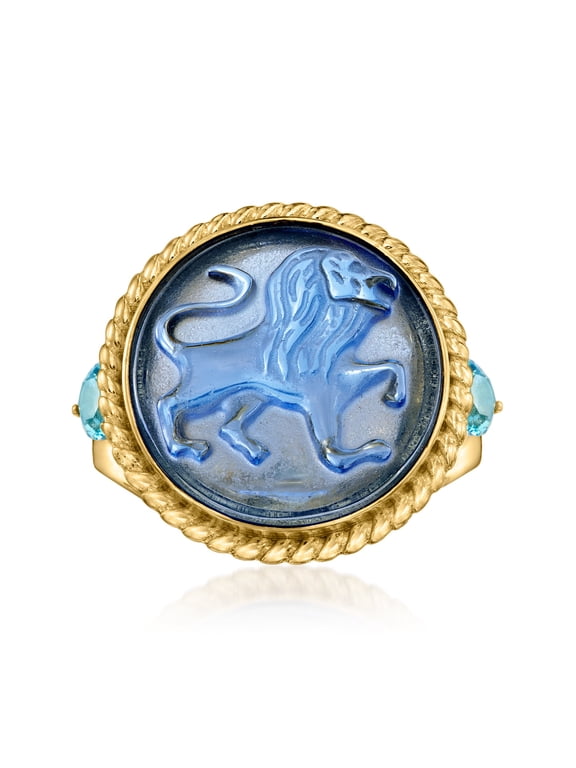 Italian Tagliamonte Blue Venetian Glass Lion Ring With 1.00 ct. t.w. Swiss Blue Topaz in 18kt Gold Over Sterling, Women's, Adult
