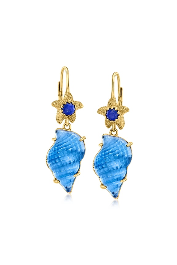 Italian Tagliamonte Blue Venetian Glass Seashell Drop Earrings With Lapis in 18kt Gold Over Sterling, Women's, Adult