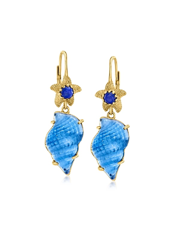 Italian Tagliamonte Blue Venetian Glass Seashell Drop Earrings With Lapis in 18kt Gold Over Sterling, Women's, Adult