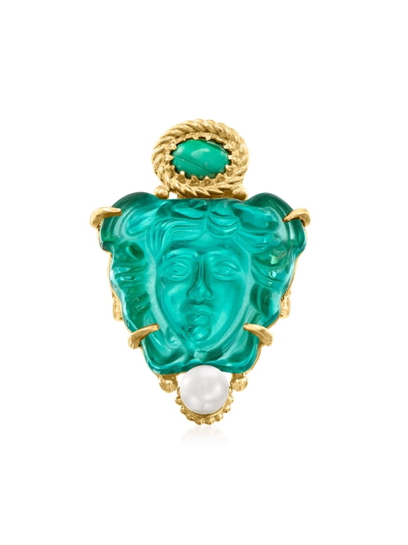Italian Tagliamonte Green Venetian Glass, Malachite and 5-5.5mm Cultured Pearl Medusa Ring in 18kt Gold Over Sterling, Women's, Adult