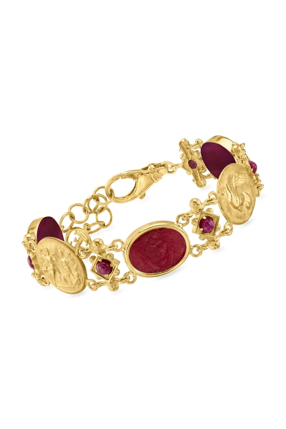 Italian Tagliamonte Red Venetian Glass Medusa Station Bracelet With 1.50 ct. t.w. Rubies in 18kt Gold Over Sterling, Women's, Adult