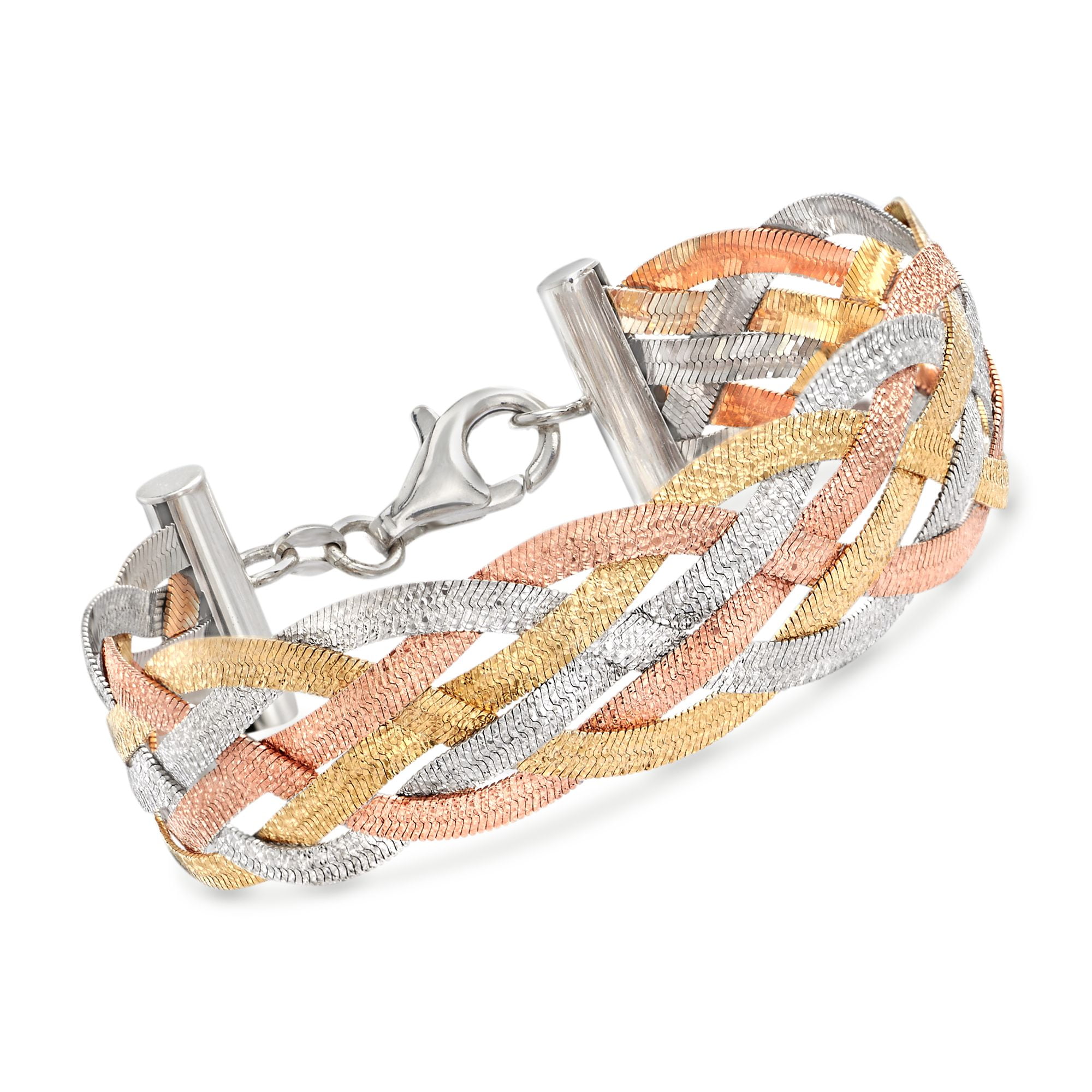 Round and Square Tri-Color Gold Beaded Bangle Bracelet – Nina Jeweler