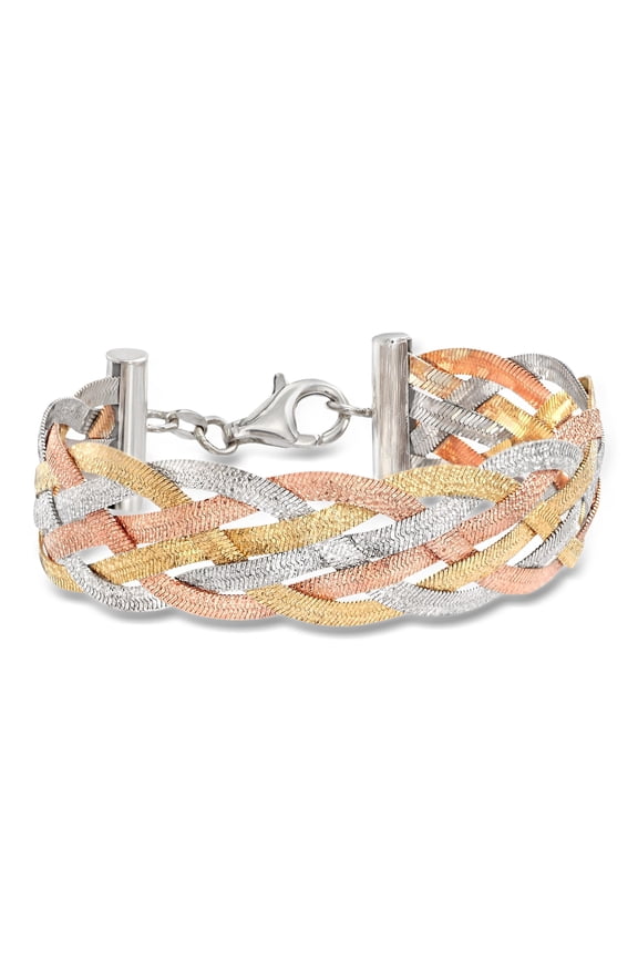 Italian Tri-Colored Sterling Silver Reversible Braid Bracelet, Women's, Adult