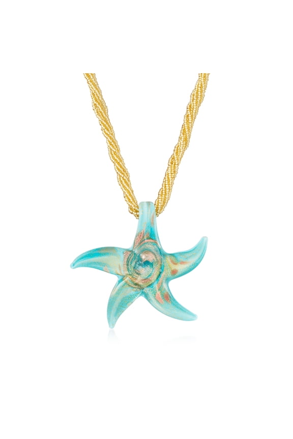 Italian Turquoise Murano Glass Starfish Necklace With 18kt Gold Over Sterling, Women's, Adult