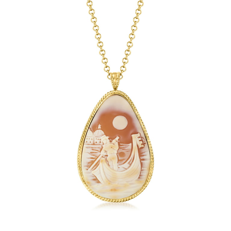 Ross-Simons Italian Venice Orange Shell Cameo Pendant Necklace in 18kt Gold  Over Sterling Silver, Women's, Adult
